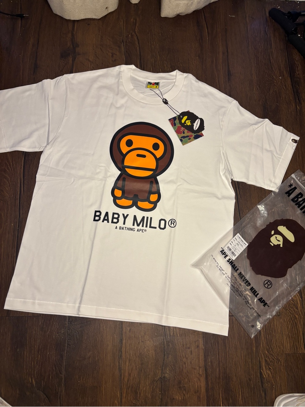 Bape Baby Milo Graphic Tee - White/Orange/Brown